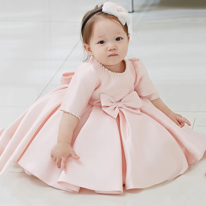 

Beads Bow 1 Years Birthday Toddler Girl Baptism Dress Christams Costumes Newborn Princess Vestido Kids Gift Christening Dresses