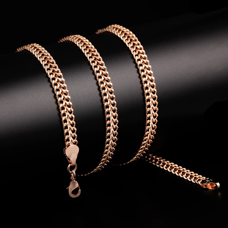 6mm Hot Women Men 585 Rose Gold Color Flat Curb Necklace Chain 45cm-60cm