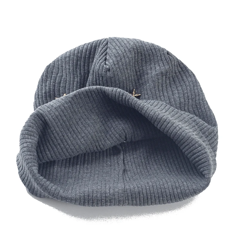 Geebro Women Star Ribbed knitted Cotton skullies Beanie Casual Soft Design Solid Bonnets hat Ladies Slouchy Hat Wholesale