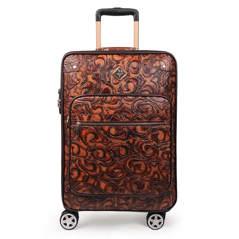 New Retro 100% Genuine leather Rolling Luggage Spinner Business Travel Bag Cowhide Trolley Suitcase On Wheels Password Valise