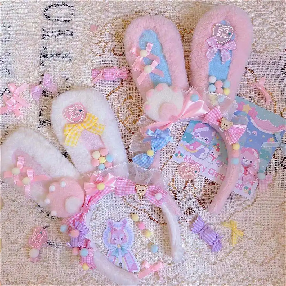 Original handmade lolita lolita rabbit ear sweet hair hoop kc small object cute l headdress