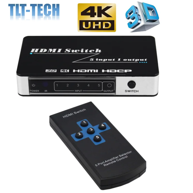 5 port hdmi switch 5 input 1 output 4K HDMI 1.4 Support hot plug&play and IR for DVD PC PS4