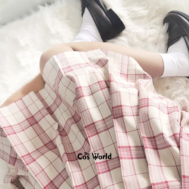 [Jujube White] Girl's Women's Japanese Summer High Waist Pleated Plaid Skirts For JK School Uniform Students Cloths