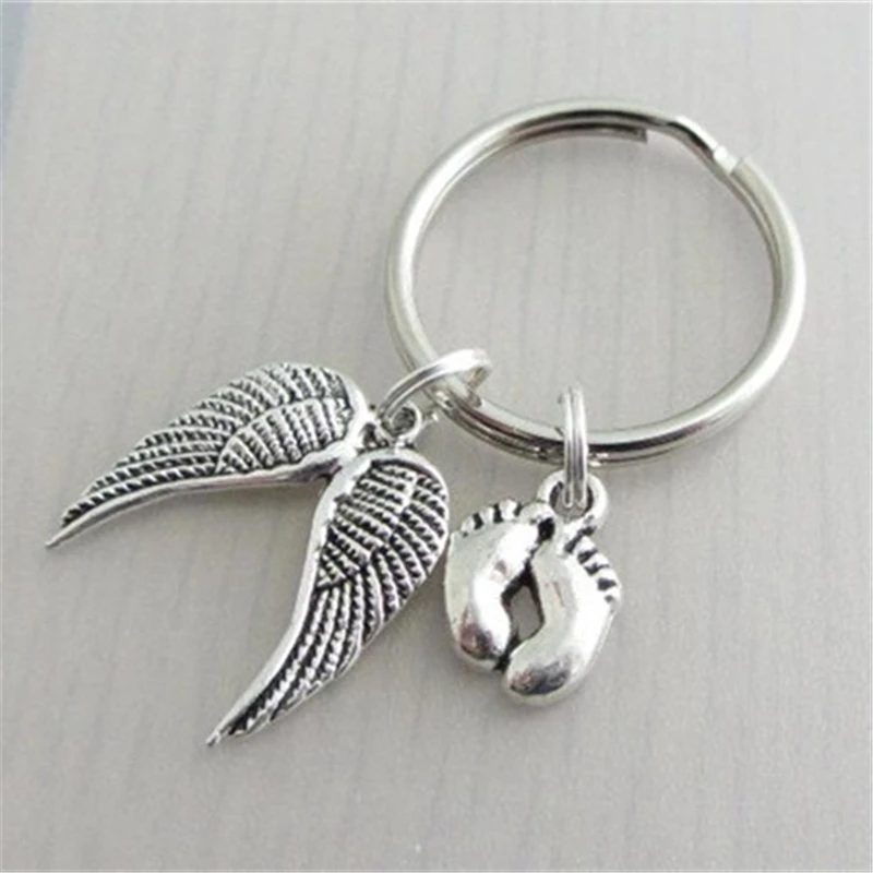 Baby Loss Charm Keychain, Sympathy Gift, Bereavement Gift, Angel Wings Charm, Baby Feet Charm, Gift for Her