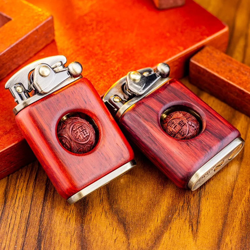 Cap ejection ignition Kerosene lighter Rosewood Retro Solid Wood Personality Wood Lighter Cigarette Cigar Igniter Oil Lighter