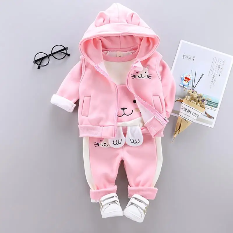 Jungen Mädchen Cartoon Kleidung Anzüge Baby Plus Samt Jacke + Kapuzen Weste + Hosen 3Pcs Sets Kinder Kleinkind winter Sport Kleidung 0-4Y – Detail 1