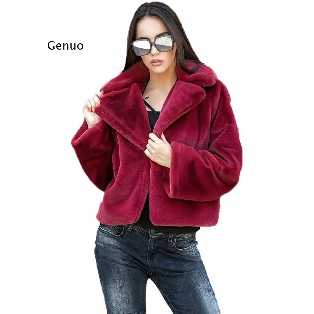 2021 New Winter Women\'s Jacket Faux Rabbit Fur Coat Turn Down Collar Fashion Thick Warm Rabbit Fur Coats Furry Cropped Jacket