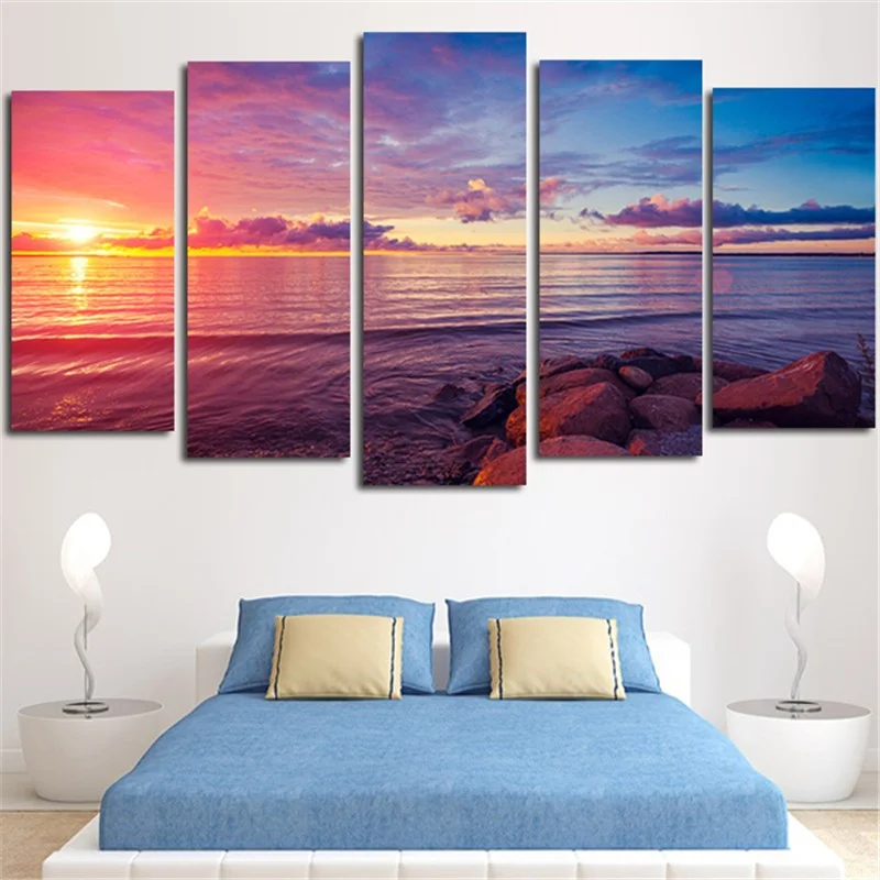 5 Pieces Wall Art Canvas Paintings Modular Tableau Picture Stone Island Sunset Modern Living Room Print Home Decor