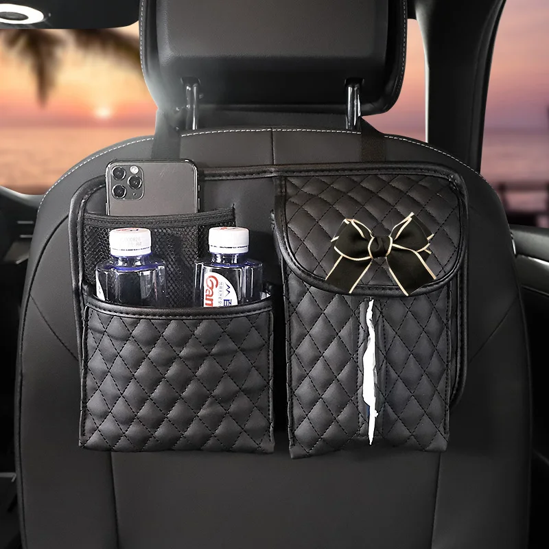 Creative Crown PU Leather Car Storage Bag Auto Interior Seat Back Organizer Multifunction Tissue Holder Pocket Stowing Tidying