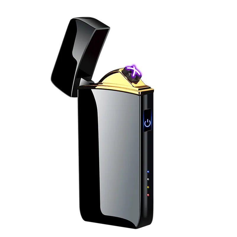 New USB Lighter Windproof Double Arc Plasma Flameless Touch Induction Rechargeable Lighter LED Power Indicator Gift for Men