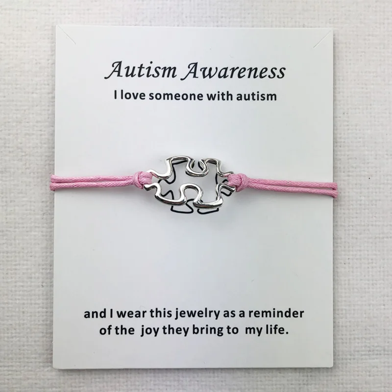 Awareness Autism Charms Cuff Multilayer Red Wax Rope Bracelets Antique Silver Plated Women Men Unisex With Card Bracelet Jewelry image 4