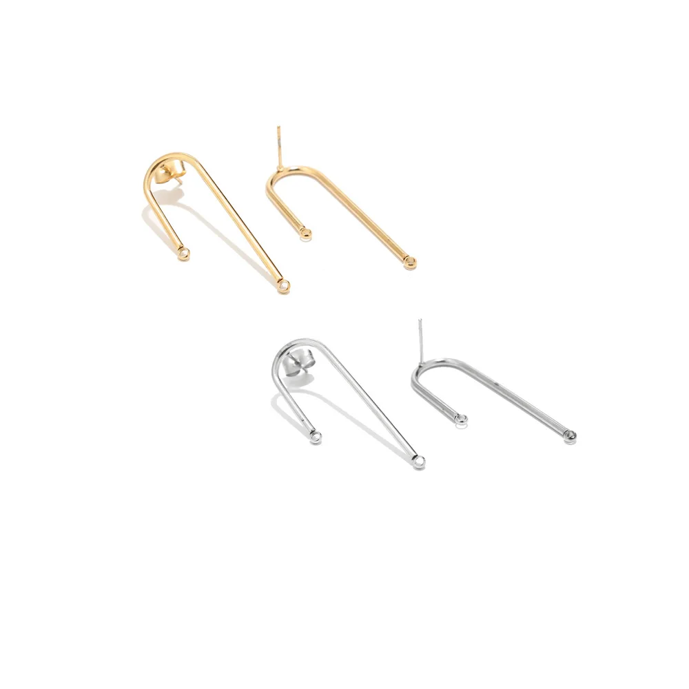 10pcs Stainless Steel Gold Earring Components with Hole U Earring Posts for DIY Jewelry Making Anti-allergy