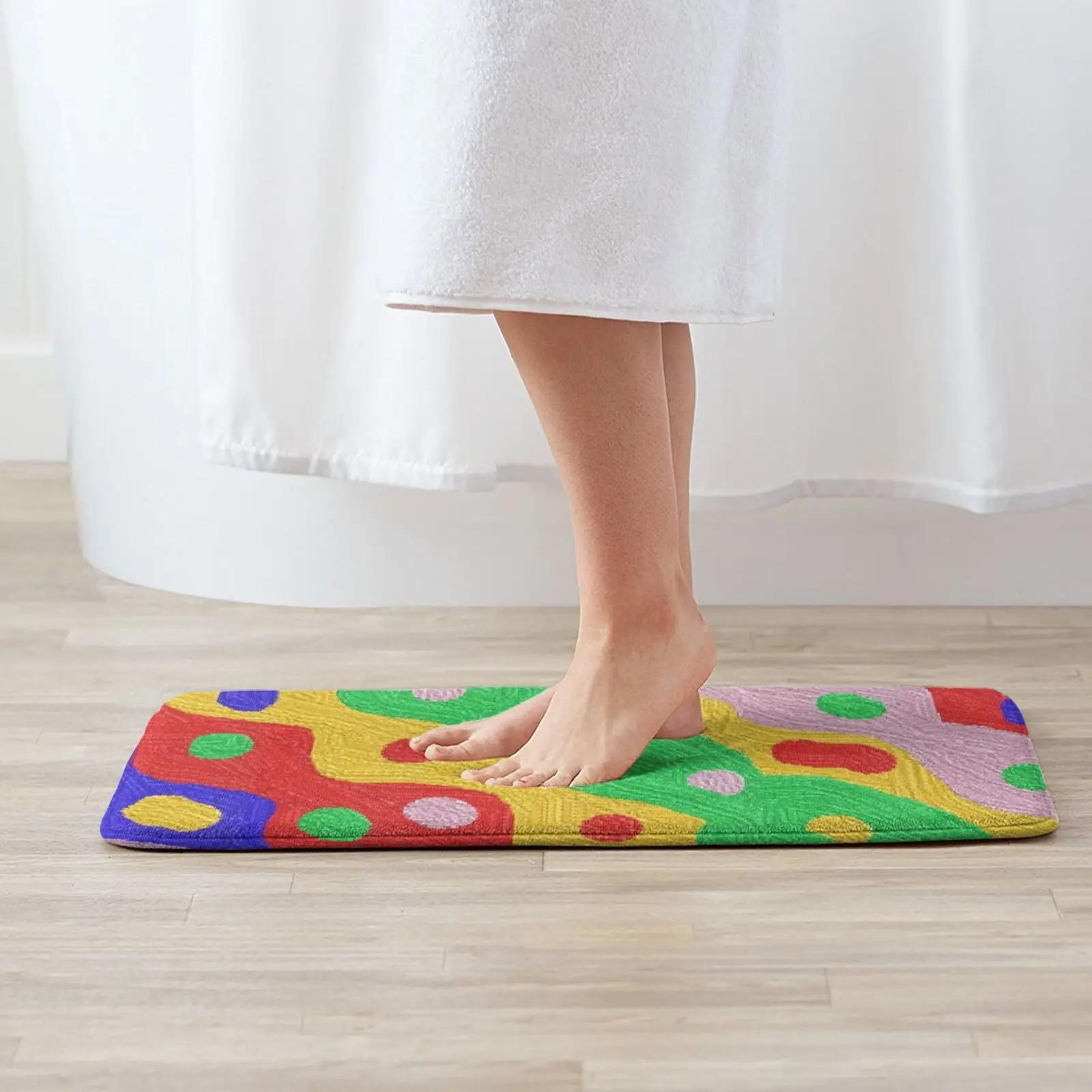 Colorful Dots On Curvy Lines Oil Painting Entrance Door Mat Bath Mat Rug William Morris Jasmine Flowers Floral White Red Green