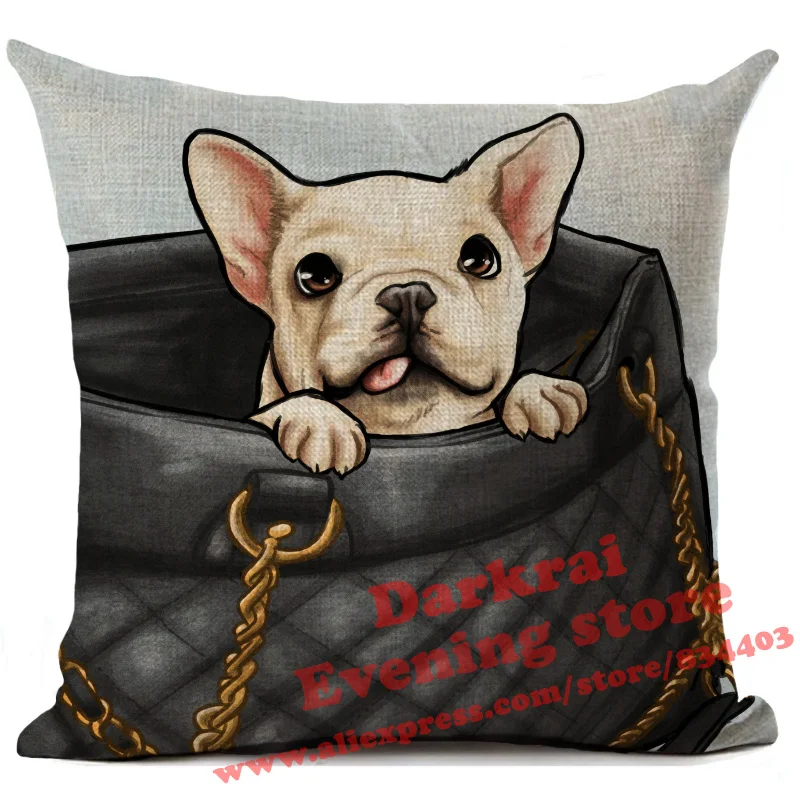 Funny French Bulldog Printed Linen Cushion Cover Home Decoration Pillow Case Living Room Decor Throw Pillows 45x45cm