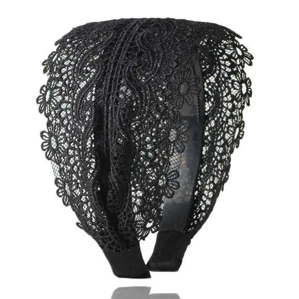 

Simple Sweet Make up Resin Cloth Flower Wide Side Hairband Korean Style Hair Wear Lace Headband Women Hair Accessories