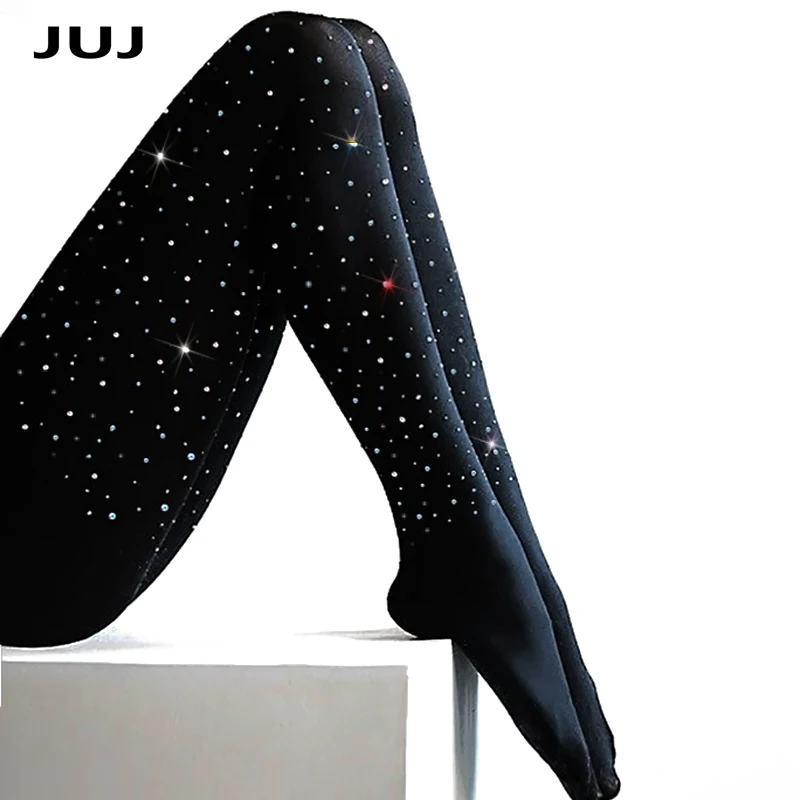 2021 sexy Frauen plus Größe Strass Strumpfhose 100den dehnbar bling Kristall ab Herbst Winter Diamant dicke hochwertige Strumpfhosen – Detail 1