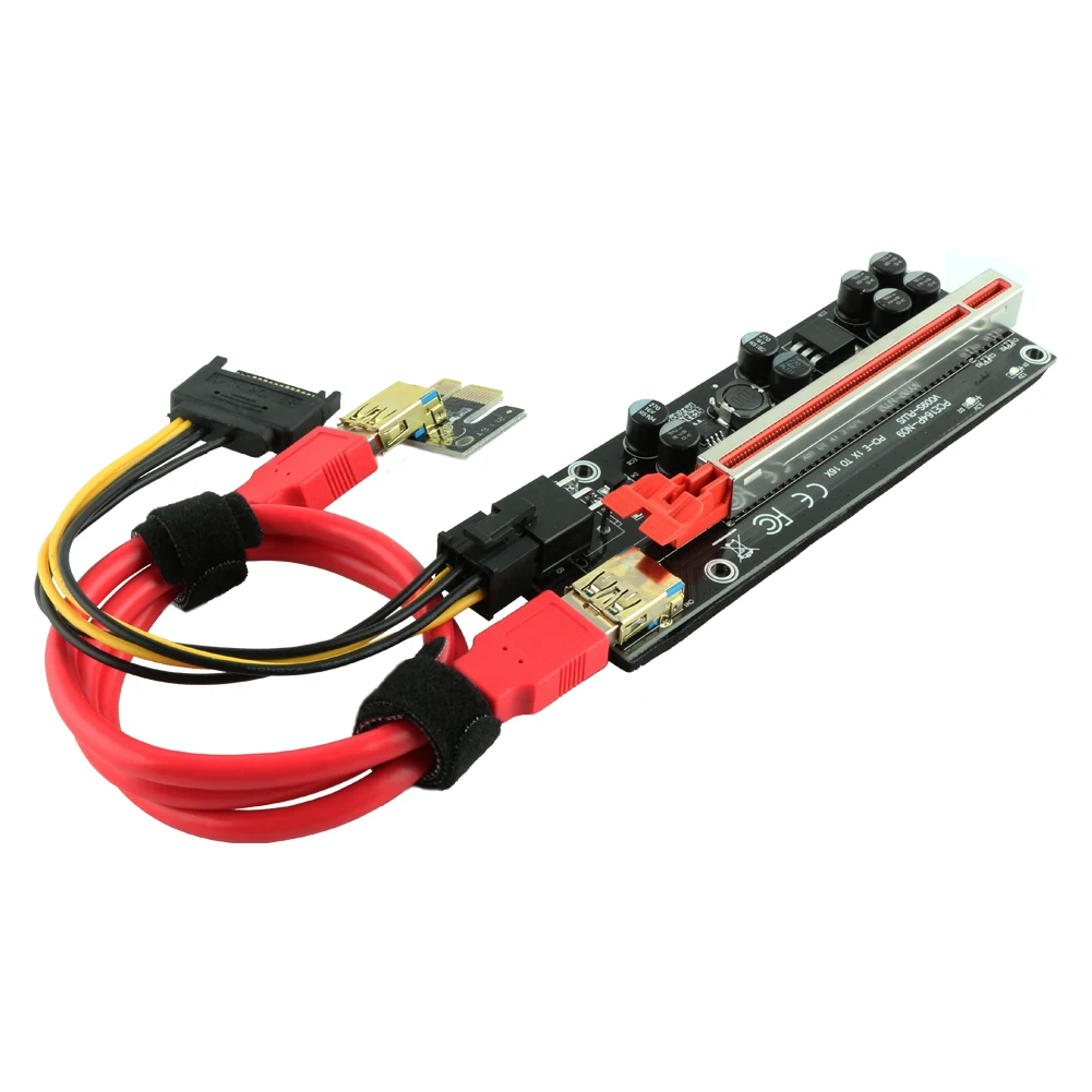 6 قطعة Ubit V009S-PLUS PCI اكسبرس الناهض بطاقة 1X إلى 16X موسع 0.6 متر USB3.0 كابل محول 6pin Sata الطاقة للتعدين Ethereum