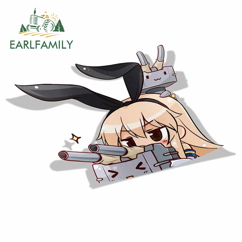 EARLFAMILY 13cm x 8.4cm for Shimakaze Kancolle Peek Anime Big Head Vinyl Car Sticker JDM Window Trunk Decal Car Accessories