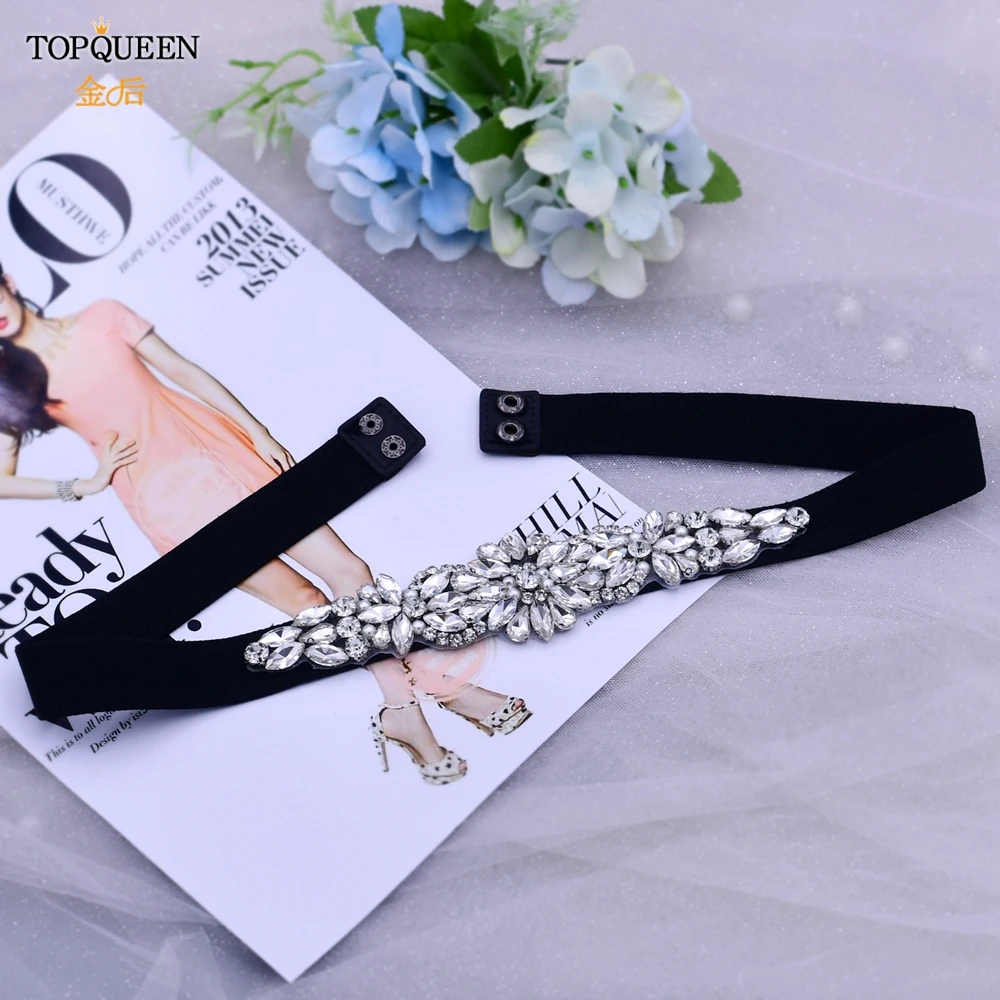 TOPQUEEN S407-B Elegant ผู้หญิงเข็มขัดเพชรเข็มขัดเอวยืดหยุ่นหัวเข็มขัดหญิงสาวคริสตัลสายคล้องกระโปรงเข็มขัด