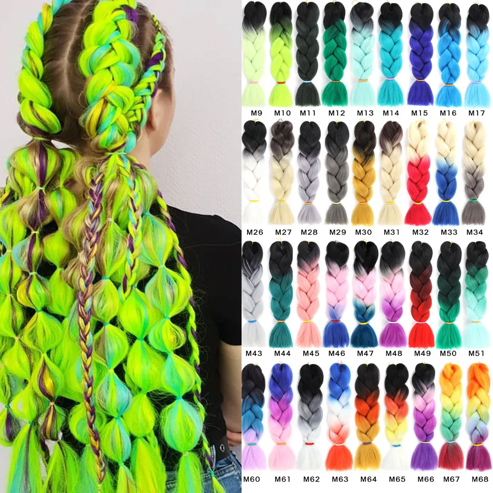 

Ombre Jumbo Braids Hair Synthetic Braiding Hair Colorful Crochet Braid Hair Extensions 613 Green Purple Pink 24inch(60cm) 100g