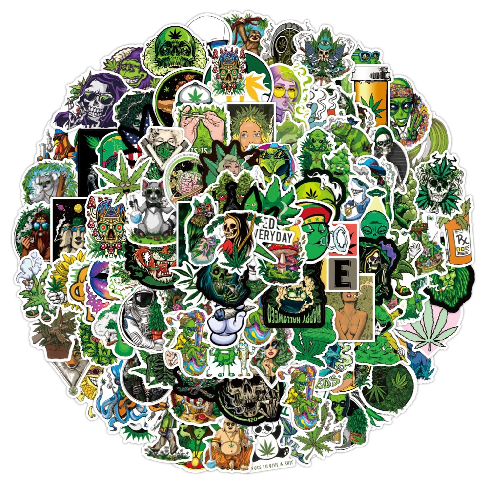 50/100PCS/108PCS Marijuana Smoke Stickers Laptop Guitar Luggage Waterproof Aesthetic Weed Graffiti Decal Sticker Packs Kid Toy