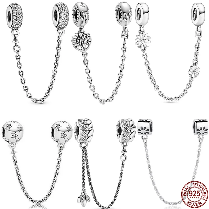 

Hot Sale 925 Silver Color 6 Classic Safety Chains Charm&Bead Fit Original 3mm Bracelet&Bangle Making Fashion DIY Jewelry