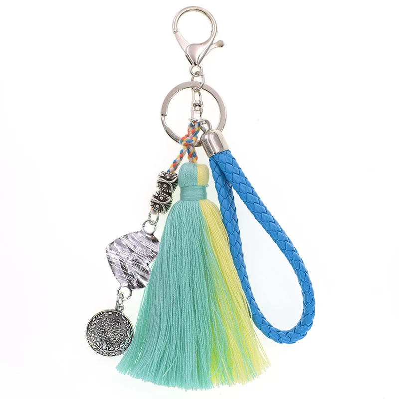 WELLMORE 4 colors bohemia leather Key Chains handmade heart with long tassel alloy Key Chain Girl Bag Keychain fashion jewelry