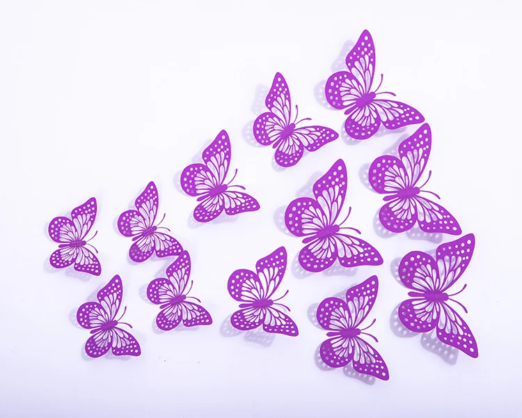 12 Stück/Set, ausgehöhlte Schmetterlings-Wandaufkleber zur Dekoration für Hochzeiten, zum Aufkleben in Wohnzimmern, Schmetterlinge, selbstklebende Aufkleber. – Detail 5