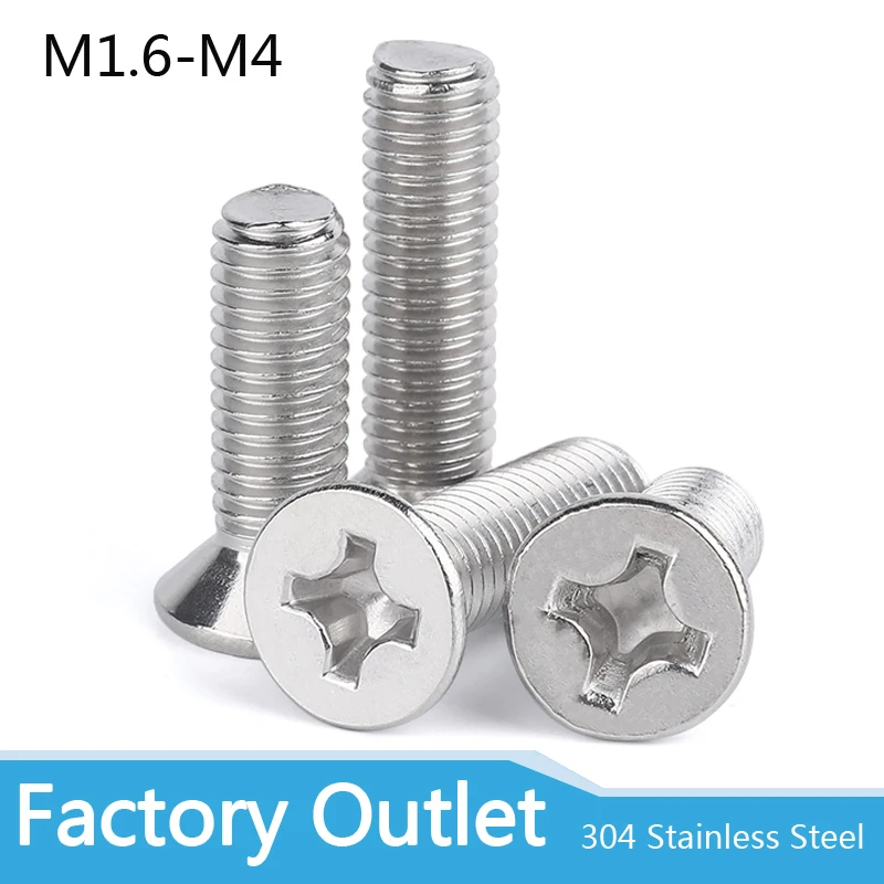 50pcs Eletric Screw M1.6 M2 M2.5 M3 M4Mini Micro Small 304 Stainless steel Cross Phillips Flat Countersunk Head Steel Screw Bolt