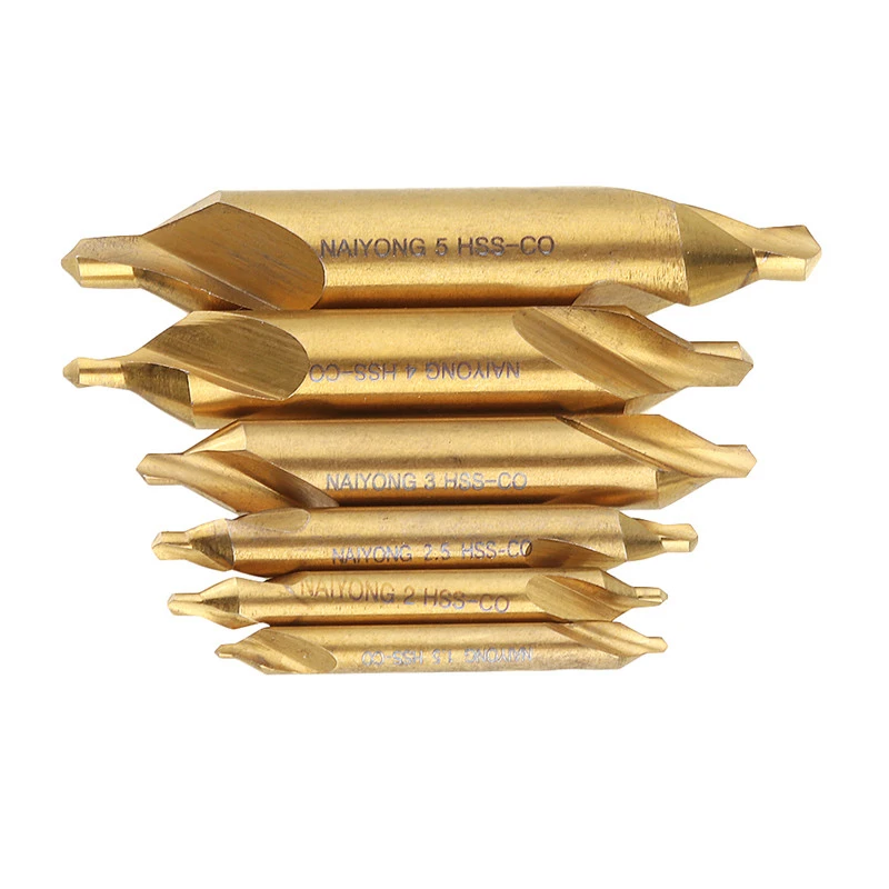 6Pcs/set HSS M35 Cobalt Center Drill Bit 1.5/2/2.5/3/4/5mm Standard 60 Degree Angle Countersink Drill Bit With A Double End