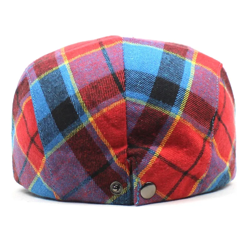 Plaid Cotton Newsboy Caps Men Flat Peaked Cap Women Painter Beret Hats 30