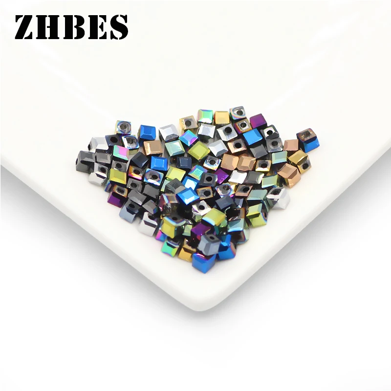 

3MM/100pcs Plating Colour Austrian crystal Spacer Square Loose Beads For DIY Jewelry Making Bracelet Pendant Accessories