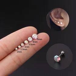 1Pc 2-5mm AB Colorful Zircon Cartilage Earrings Stainless Steel Simple Round Small Stud Earring Helix Boby Piercing Jewelry Gift