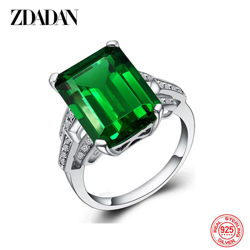 Zdadan 925 Sterling Zilveren Charme Smaragd Ringen Voor Vrouwen Mode Bruiloft Sieraden