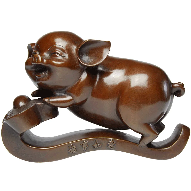 

Pure Copper Decoration Pig Living Room Copper Pig Cute Zodiac Ruyi Home Jewelry Treasure Pig Craft Gifts Fengshui Money