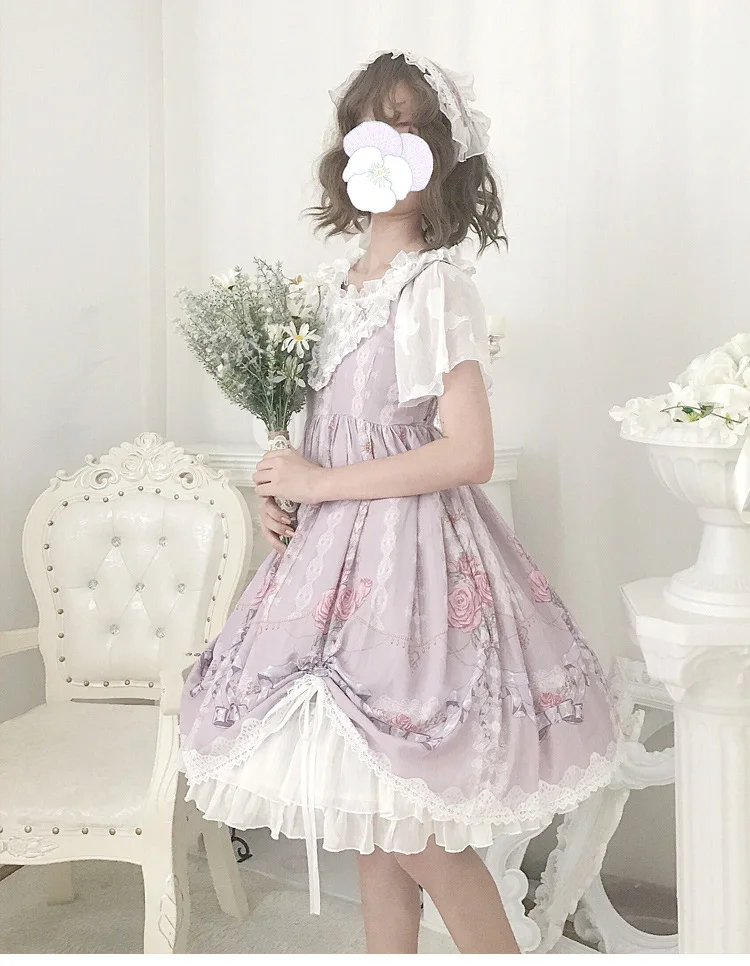 Robe en dentelle vintage pour filles, tenue à bretelles, style collège, taille haute, style victorien, kawaii, gothique, lolita loli, cosplay