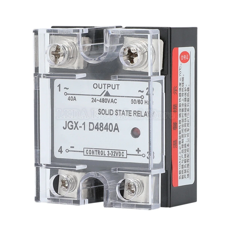 

1Pcs Single Phase Solid State Relay DC Control AC 3-32VDC YJGX/SSR-10DA 25DA 40DA 50DA 80DA 100DA 120DA With Plastic Cover