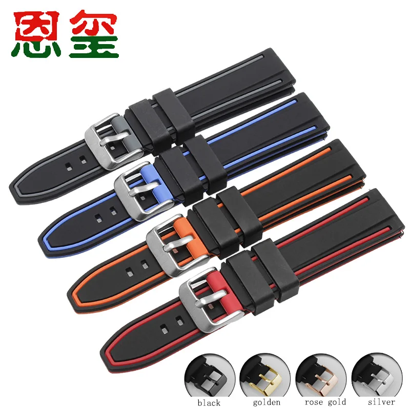 Double Color Silicone Watchband  For Huawei Samsuang 20mm 22mm Waterproof Rubber Strap For Casio Seiko Men's Watch Chain