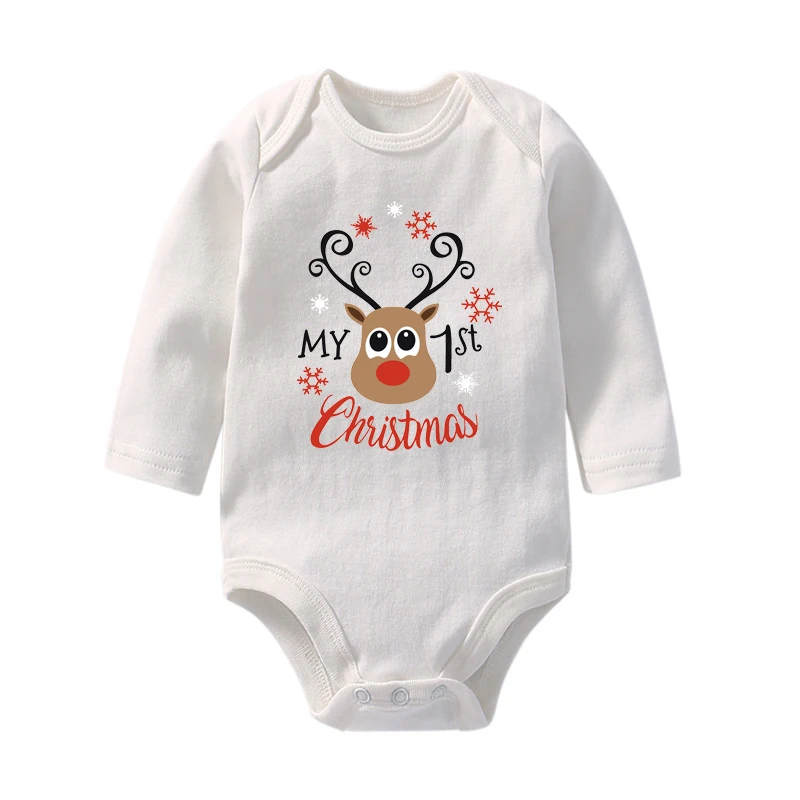 It\'s My First Christmas Newborn Baby Bodysuit Long Sleeve Cotton Body Baby Boy Onesie Cute Baby Girl Christmas Romper Clothes