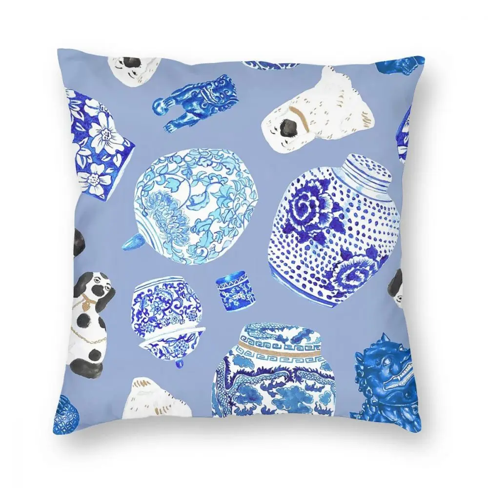 Chinoiserie Curiosity Cabinet Toss In Delft Blue Throw Pillow Cover Decorative Pillow Customized Pillowcase