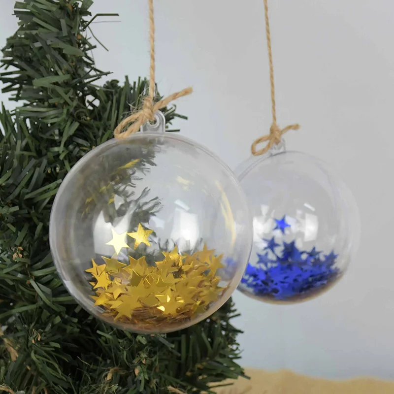 10Pair Christmas Tree Hanging Decorations Ball 6cm/7cm Clear Plastic Round Ball Fillable Ornaments Party Wedding Navidad Decor