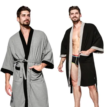 Algodão waffle masculino kimono roupão de banho sleepwear casal preto robe pijamas solto casual sauna yukata primavera verão casa wear