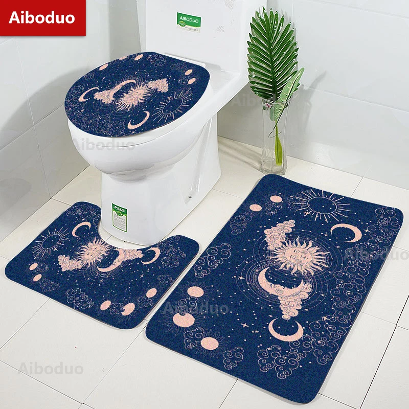 

Aiboduo Tarot Constellation 3pcs/set Toilet Lid Cover Set NonSlip BathMat Sun Stars Moon Art Home Decoration Restroom Rug Carpet