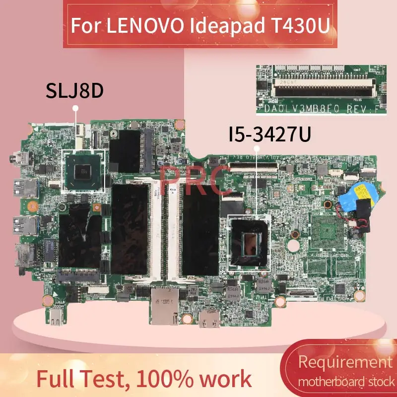 Laptop motherboard For LENOVO Ideapad T430U I5-3427U  Notebook Mainboard DA0LV3MB8F0 SR0N7 SLJ8D