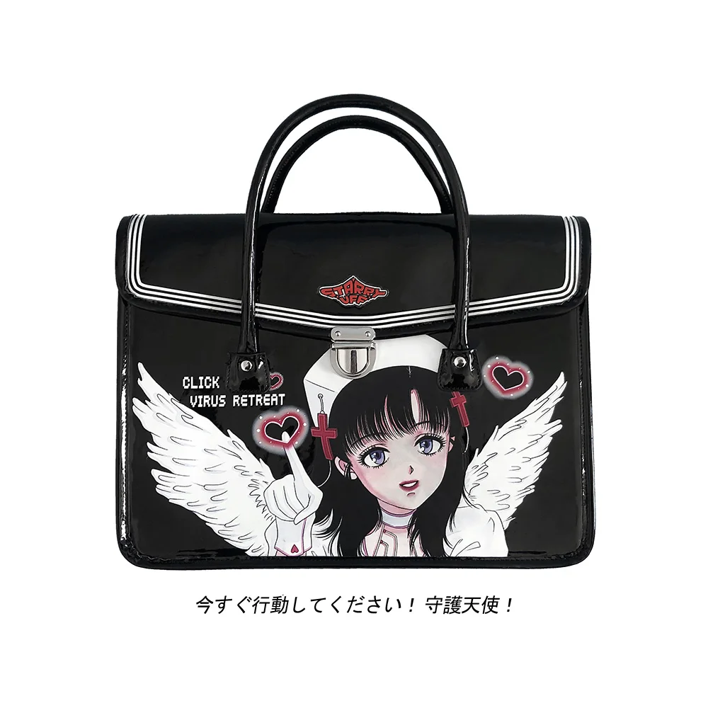 STARRY UFF Original Design Anime Print Women 2023 Japanese Harajuku Vintage PU Jk Handbags Costumes Black Big