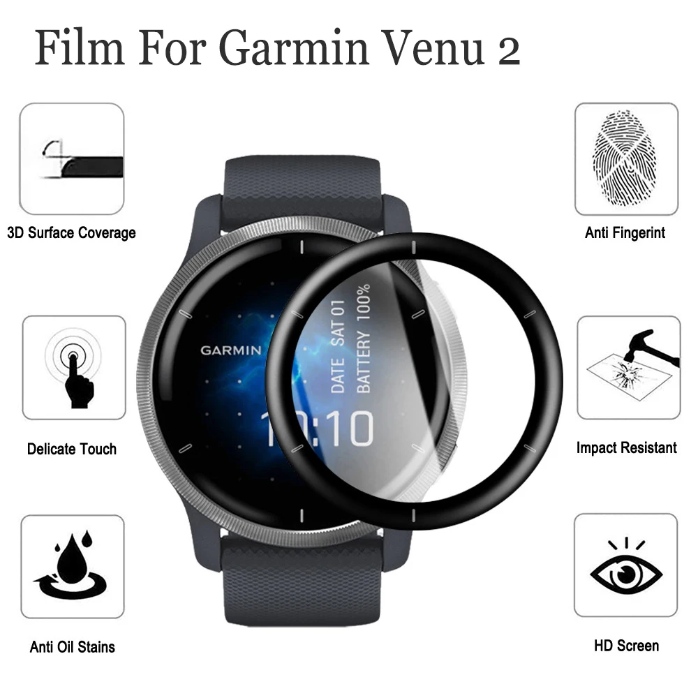 Suave fibra Protector de vidrio de película para Garmin Venu 2 completa cubierta de Protector de pantalla para Garmin Venu 2 reloj inteligente Accesorios