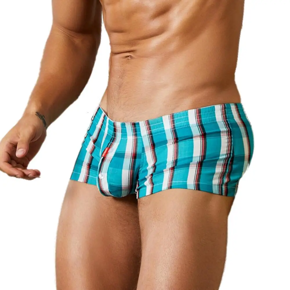 SEOBEAN Mens Boxers Pajamas Bottoms Boxer Shorts Homewear Underwear Shorts Cotton Plaid Boxershorts U convex Pouch Underpants