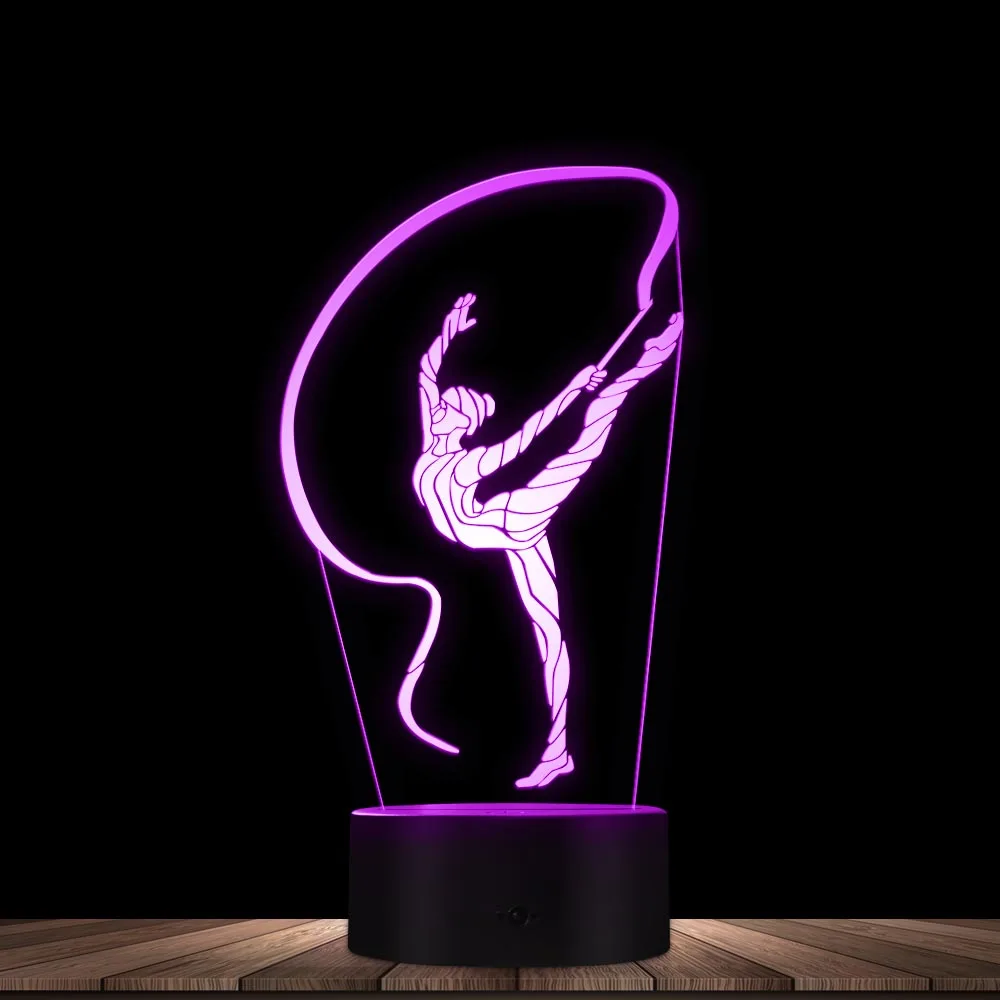 Lámpara de noche de ilusión óptica 3D rítmica para gimnasia, cinta de bailarina, luz LED de noche, lámpara de mesa decorativa