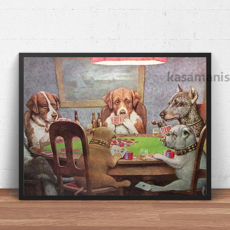 Dogs Playing Poker Funny Poster and Prints Wall Picture Cool Pet Dog Pug in Casino Art Canvas Painting Living Room Home Decor