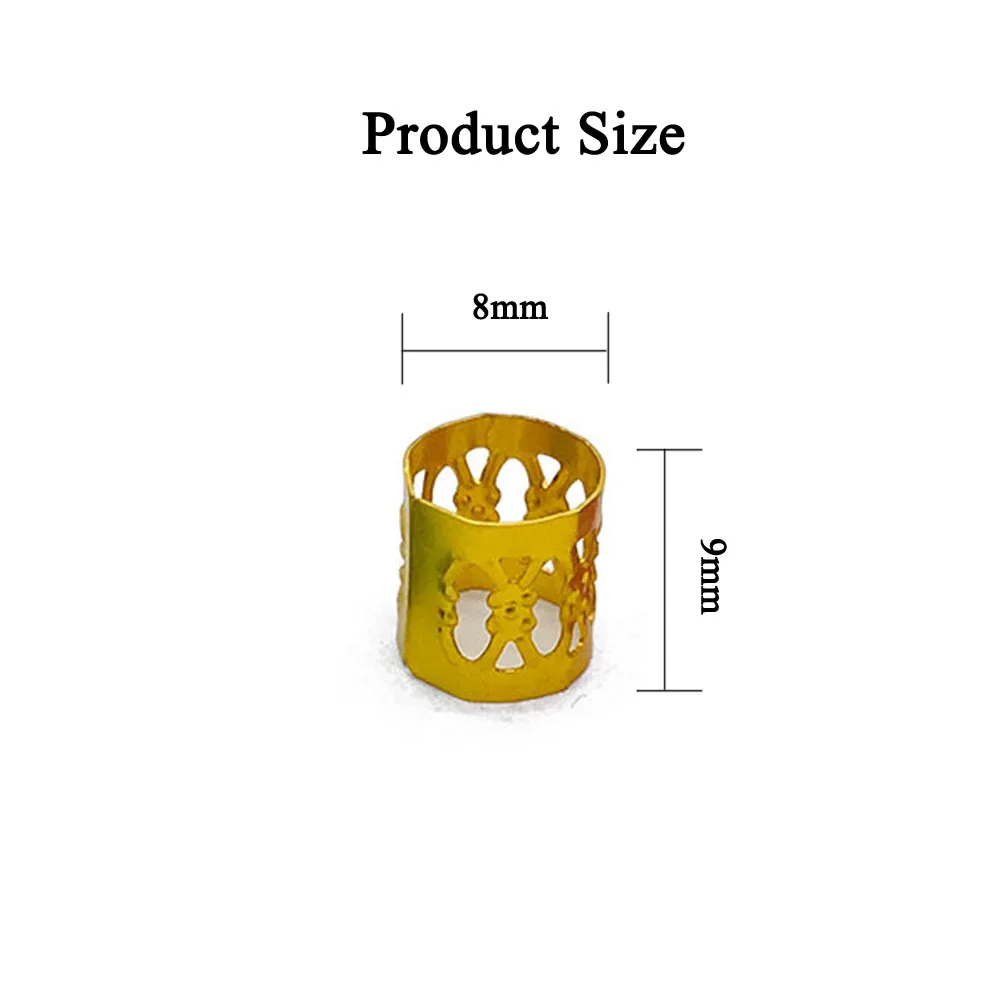 Смешанное серебро, позолоченное кольцо для волос, коса, дреды, отверстие, микробусины, регулируемый зажим для манжет, зажим 8 мм, металлический